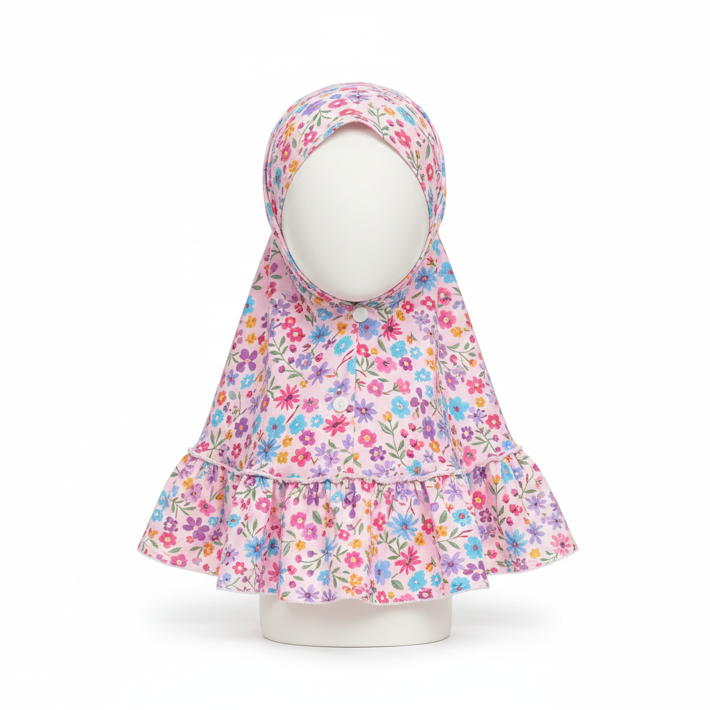 Easy-Wear Ruffle Trim Hijab – Vibrant Floral Print
