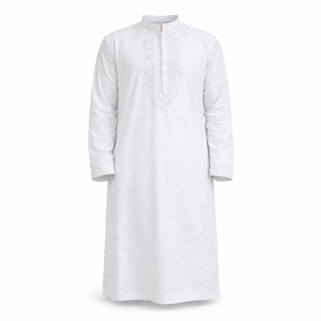 Elegent White Kurta with intricate embroidery