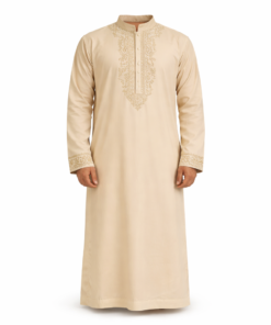 Elegent Beidge Thobe with intricate embroidery