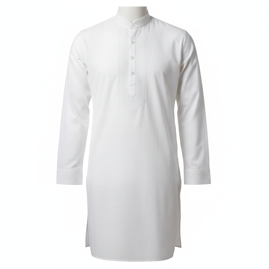 Simple White Mens Kurta with cotton febric